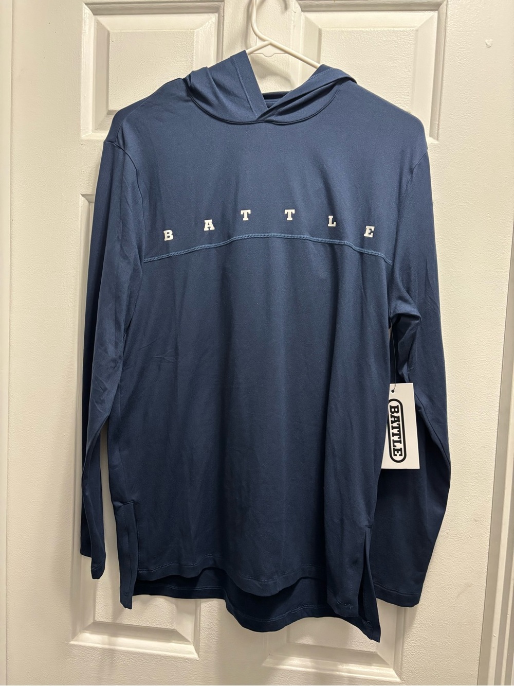 NWT BATTLE Men's Navy Hooded Long-Sleeve Shirt